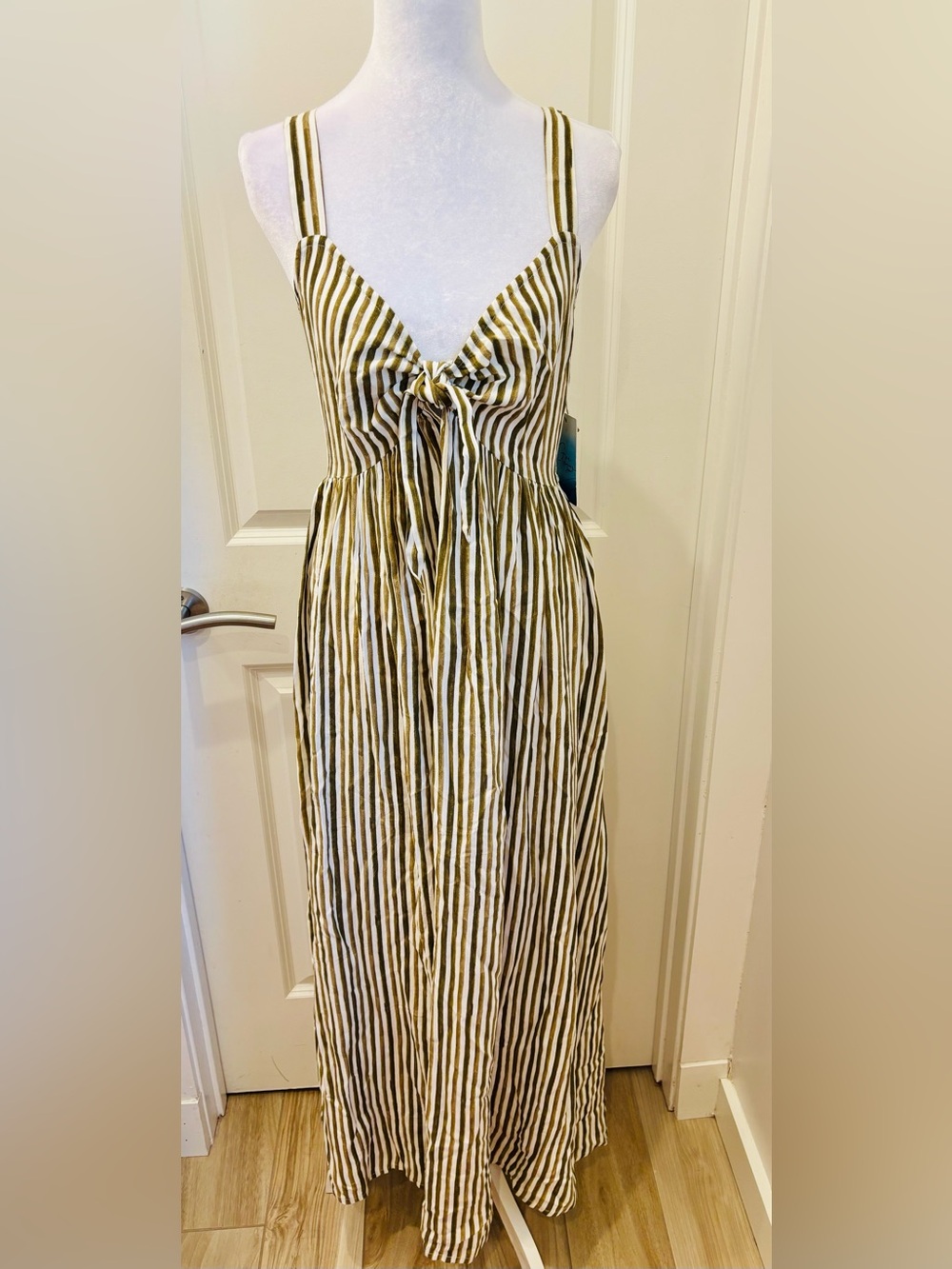 NWT Goa by Japna Olive & White Striped Tie-Front Maxi Dress - S